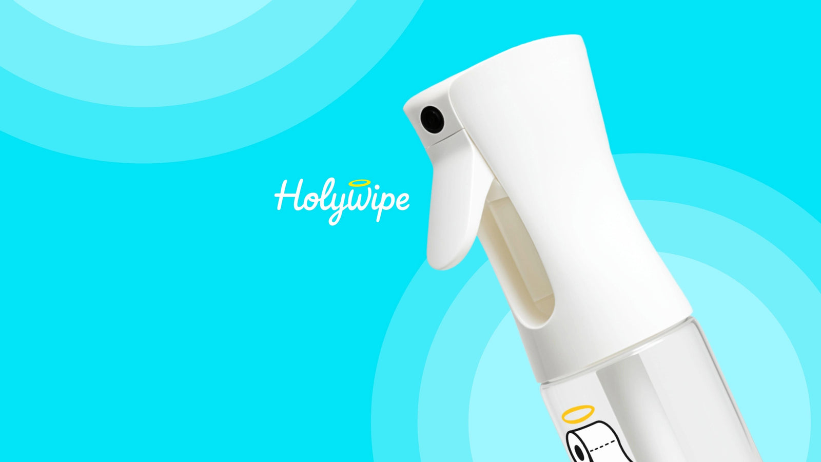 A photo of the product, Holywipe, with the word holywipe next to it, on a blue background. This is the banner photo at the top of the page